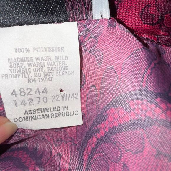 Vintage Lady Manhattan Plus Red Lace Print Blouse 22W / 42 | Puff Sleeve Button - Picture 13 of 14